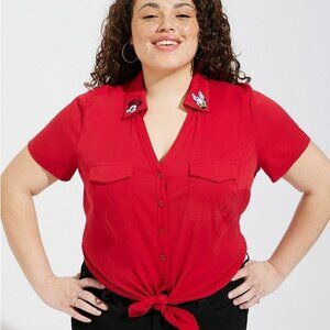 Torrid - Disney Americana Minnie Mouse Daisy Stretch Challis Button Up in Red‌‌‌
